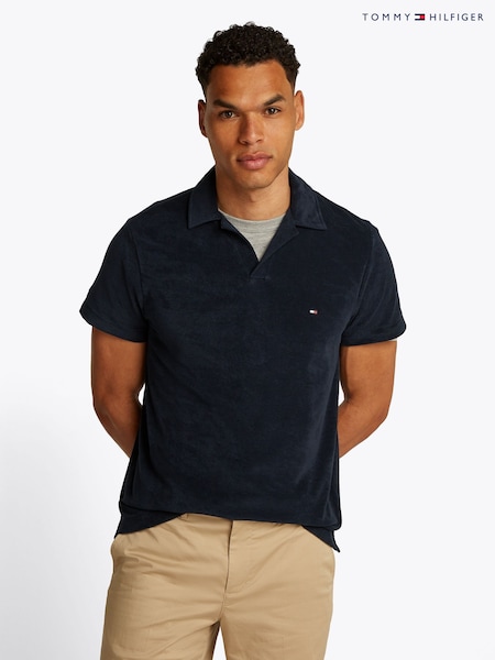 Tommy Hilfiger Blue Regular Fit Towelling Short Sleeve Polo Shirt (F54962) | 421 QAR