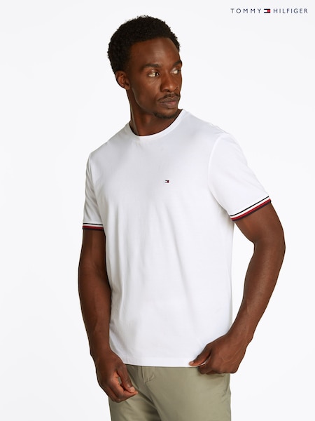 Tommy Hilfiger White Global Stripe Cuff 100% Cotton T-Shirt (F54963) | €60
