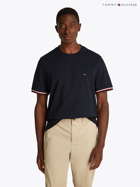 Tommy Hilfiger Blue Global Stripe Cuff 100% Cotton T-Shirt (F54971) | €60