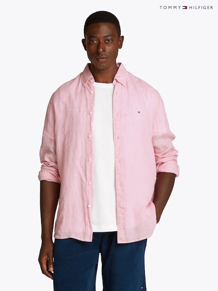 Tommy Hilfiger Pink Regular Fit Essential Stripe 100% Linen Shirt (F55010) | R$ 985