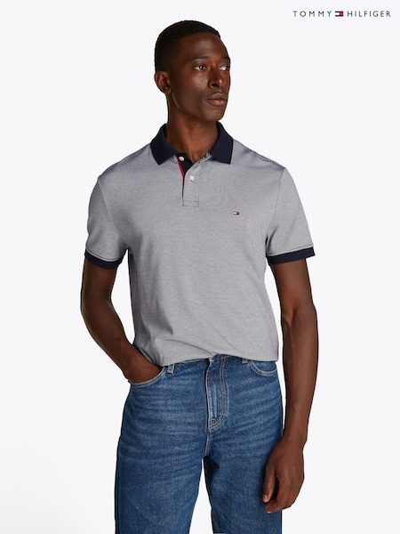 Tommy Hilfiger Blue Regular Fit Striped Short Sleeve 100% Cotton Polo Shirt (F55026) | AED524
