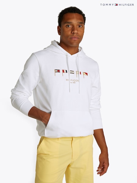 Tommy Hilfiger Chalk White Multi Flags 100% Cotton Hoodie (F55029) | R$ 1,380