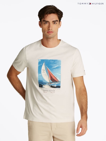 Tommy Hilfiger Cream Colour Photo Print 100% Cotton T-Shirt (F55033) | €78