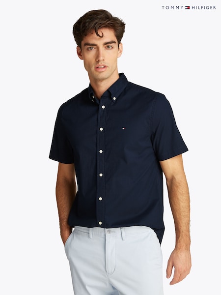 Tommy Hilfiger Dark Blue Regular Fit Flex Poplin Stripe 100% Cotton Shirt (F55034) | kr1 370
