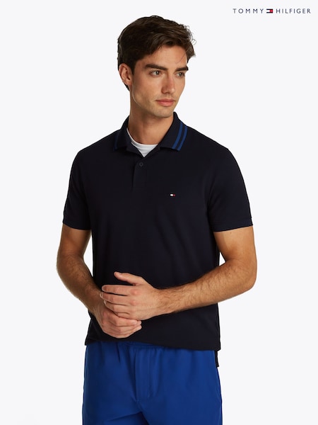 Tommy Hilfiger Aqua Blue Regular Fit Performance Zip Short Sleeve Polo Shirt (F55043) | €129