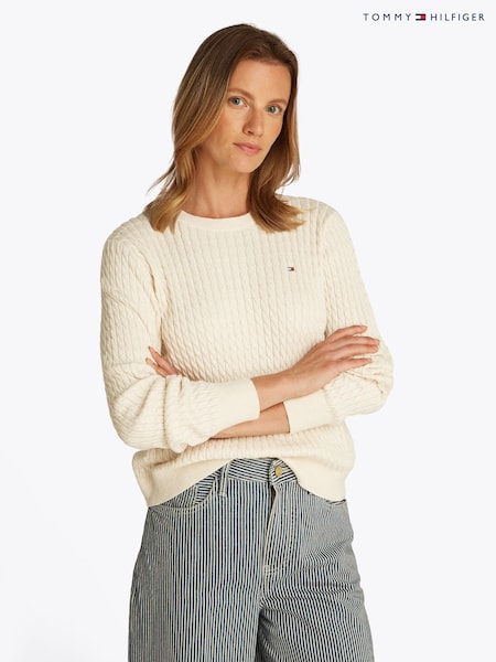 Luonnollinen - Tommy Hilfiger Cotton Cable Crew Neck Jumper (F55072) | €189