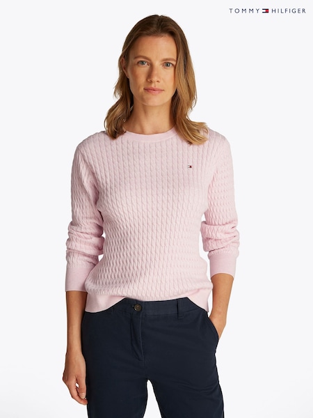 Vaaleanpunainen - Tommy Hilfiger Cotton Cable Crew Neck Jumper (F55074) | €189