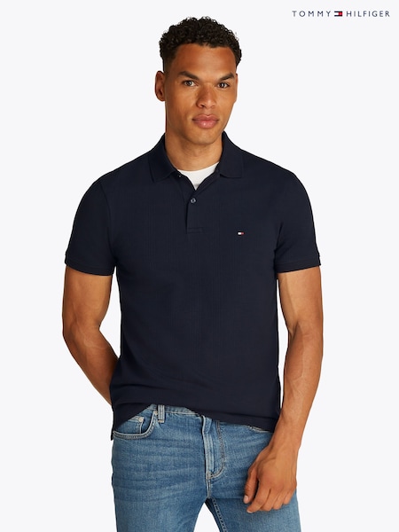 Tommy Hilfiger Blue Regular Fit Stripe Pique Short Sleeve Polo Shirt (F55082) | 445 QAR