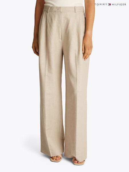 Tommy Hilfiger Brown Linen Mix Relaxed Straight Trousers (F55100) | ₪704