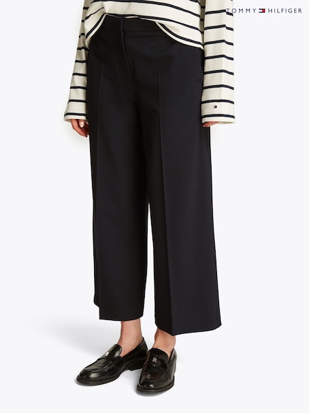 Tommy Hilfiger Black Low Waist Stretch Wide Leg Crop Trousers (F55104) | ₪603