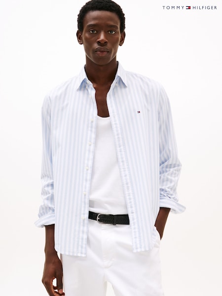 Tommy Hilfiger White Regular Fit Flex Poplin Stripe 100% Cotton Shirt (F55139) | €113