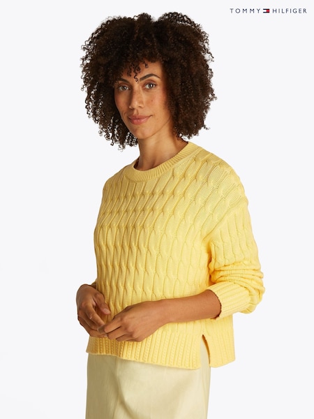 אדום - Tommy Hilfiger Soft 100% Cotton Cable Crew Neck Jumper (F55156) | ‏704‏₪
