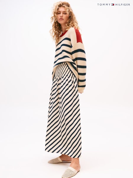 Tommy Hilfiger Cream x Sofia Richie Grainge Breton Strip Maxi Fluid Skirt (F55178) | kr2 570