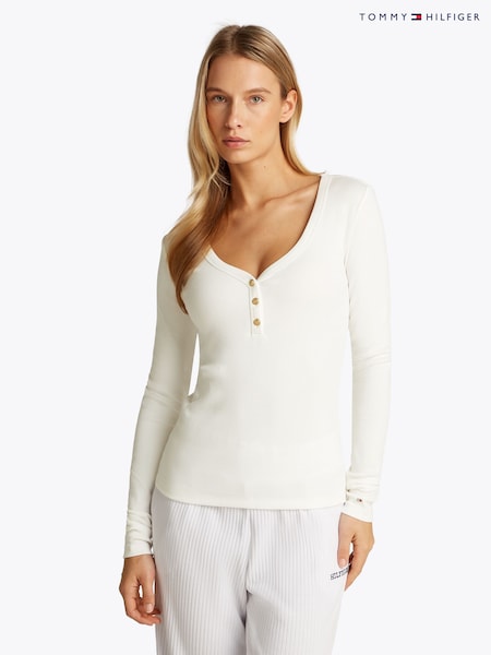 Tommy Hilfiger White Slim Long Sleeve Henley Top (F55192) | kr1 214