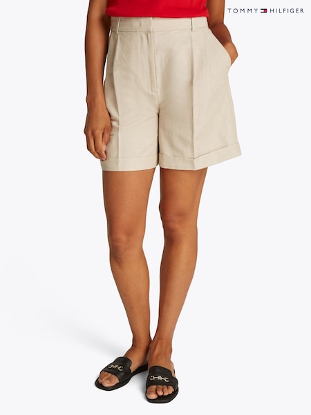 Tommy Hilfiger Brown Linen Mix Pleated Shorts (F55208) | €157
