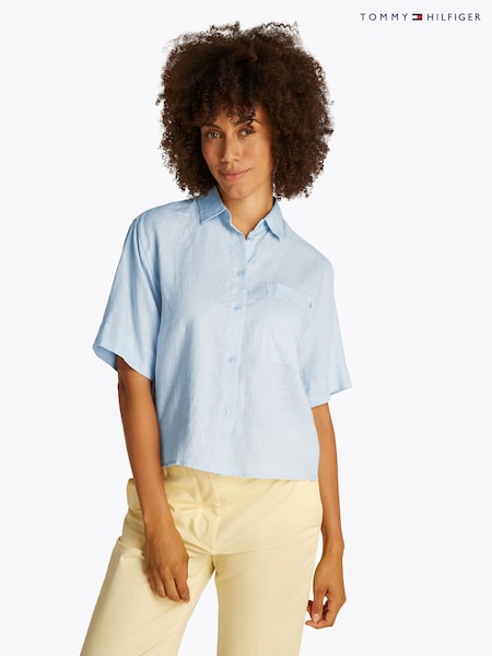 Tommy Hilfiger Blue Linen Short Sleeve 100% Linen Shirt (F55212) | €156