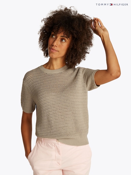 Tommy Hilfiger Natural Pointelle Crochet Crew Neck Short Sleeve Jumper (F55241) | 7,210 UAH