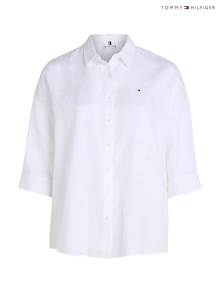 Tommy Hilfiger White Curve Essential 100% Linen Easy Shirt (F55242) | €170