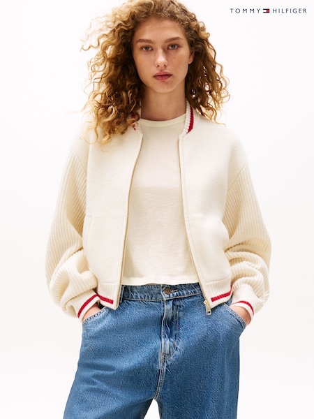 Tommy Hilfiger Cream x Sofia Richie Grainge Knit Bomber Jacket. (F55267) | €305