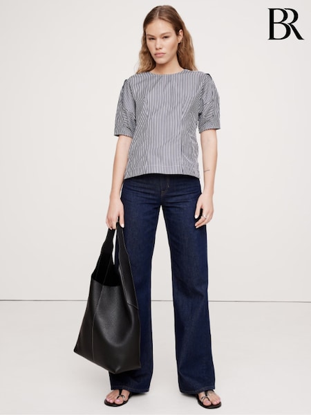 Banana Republic Blue Puff Sleeve Poplin Top (F55268) | kr1 071