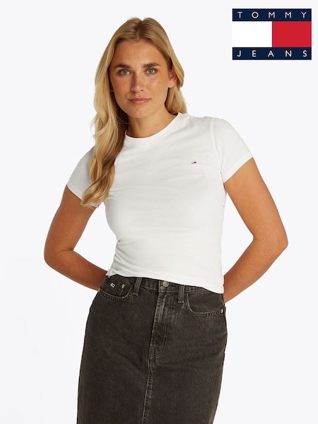 Tommy Jeans White Slim Crew Neck 100% Cotton T-Shirt (F55283) | €40