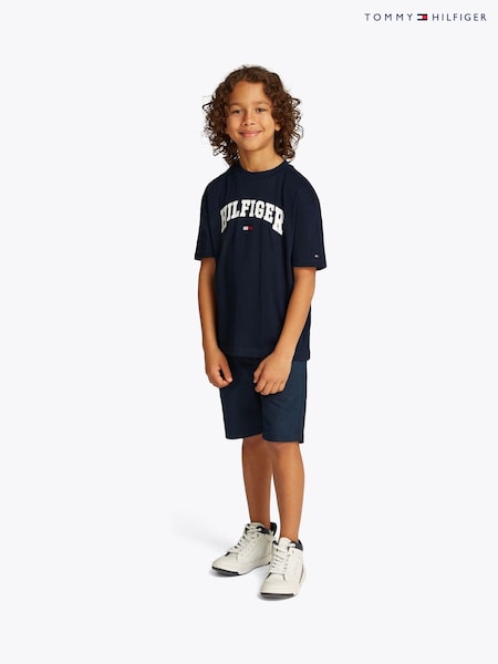 כחול  - Tommy Hilfiger Varsity Short Sleeve 100% Cotton T-shirt (F55302) | ‏131‏₪ - ‏146‏ ₪