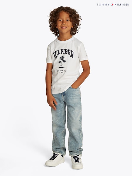 Tommy Hilfiger White Palm Print Short Sleeve 100% Cotton T-Shirt (F55334) | R$ 215 - R$ 255