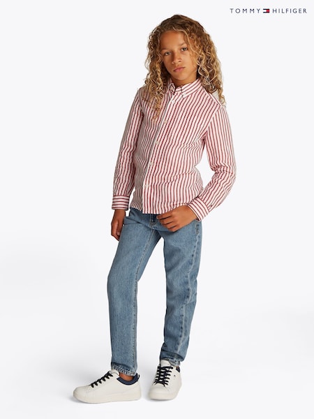 Tommy Hilfiger Red Linen Blend Stripe Long Sleeve Shirt (F55342) | R$ 495 - R$ 590