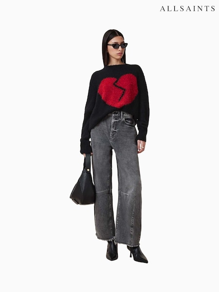 AllSaints Black Luv Heart Crew Neck Jumper (F55421) | €228