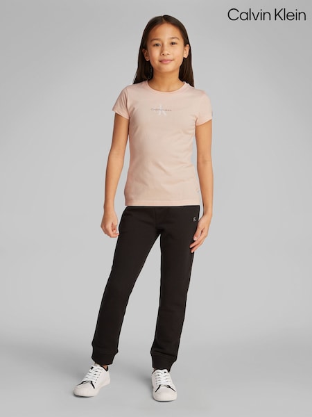 Roz - Tricou Calvin Klein cu monogramă, 100% bumbac (F55436) | 171 LEI - 209 LEI