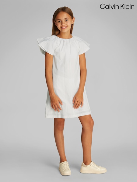 Calvin Klein White Crisp Poplin Short Sleeve 100% Cotton Dress (F55437) | R$ 690 - R$ 840