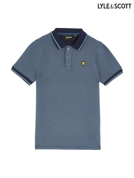 Lyle & Scott Blue Two Tone Waffle Polo Shirt (F55526) | AED233