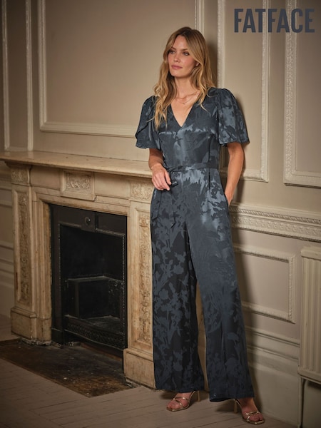 FatFace Azalea Dark Navy Petite Jacquard Jumpsuit (F55751) | AED577
