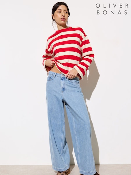 Oliver Bonas Red Striped Long Sleeve 100% Cotton Top (F55832) | €60