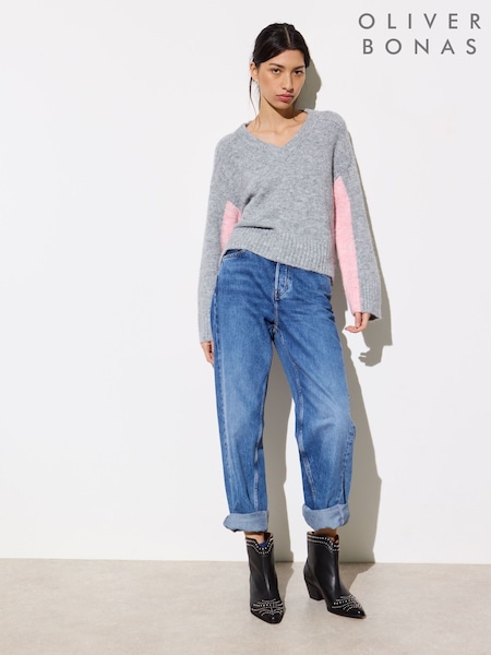 Oliver Bonas Grey V-Neck Knitted Jumper (F55852) | ₪292