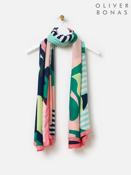 Oliver Bonas Blue Bright Abstract Floral and Striped Lightweight Scarf (F55877) | €42