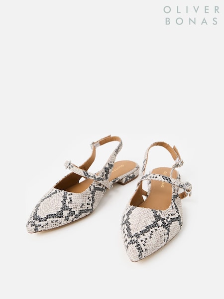 Oliver Bonas Black Mary Jane Snake Print Leather Slingbacks Shoes (F55878) | R$ 740