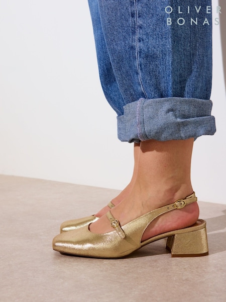 Oliver Bonas Mary Jane Metallic Leather Heeled Slingbacks (F55906) | €126