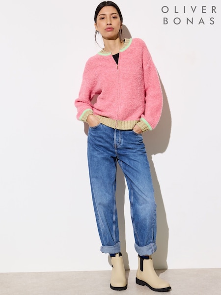 Oliver Bonas Pink Boucle Knitted Bomber Jacket (F55918) | €93