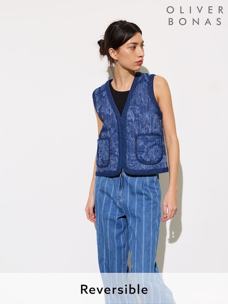 Oliver Bonas Denim Embroidered Reversible Gilet (F55923) | €123