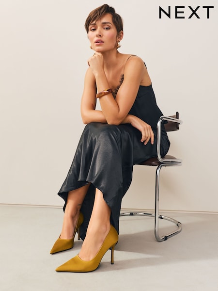 Ochre Yellow Forever Comfort® Satin Pointed Toe Court Heels (F55954) | 171 QAR