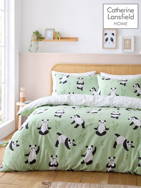 Catherine Lansfield Green Panda Paws Reversible Duvet Cover Set (F55982) | AED99 - AED134