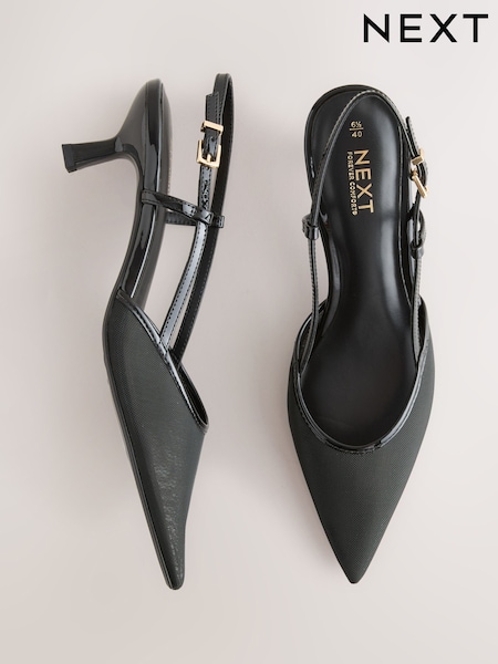 Black Forever Comfort® Pointed Mesh Slingback Heels (F55988) | OMR20