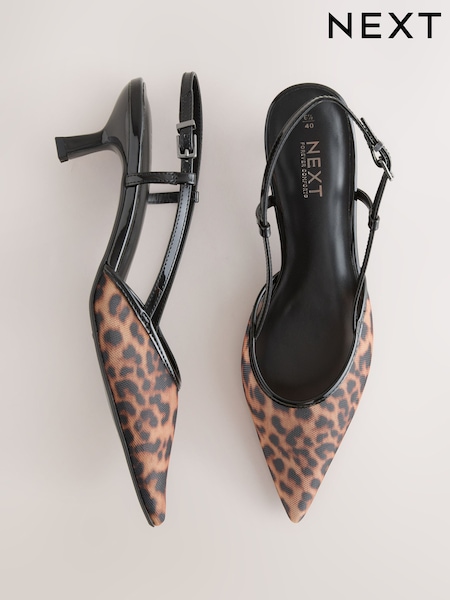 Leopard Forever Comfort® Pointed Mesh Slingback Heels (F55990) | OMR20