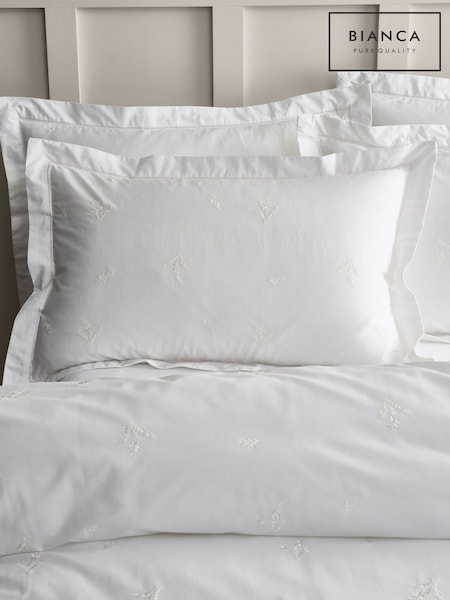 Bianca White Lottie Floral Embroidery Cotton Oxford Pillowcase (F55994) | €23
