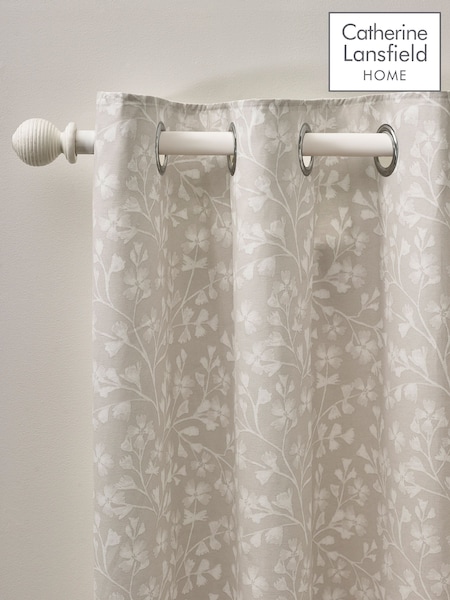 Catherine Lansfield Natural Brooke Floral Print Lined Eyelet Curtains (F56006) | €26 - €66