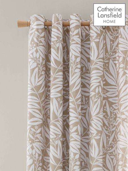 Catherine Lansfield Natural Tilly Floral Print Fully Reversible Eyelet Two Lined Curtain Panels Curtains (F56061) | €79