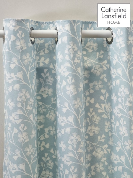 Catherine Lansfield Duck Egg Brooke Floral Print Lined Eyelet Curtains (F56127) | €26 - €66