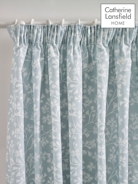 Catherine Lansfield Duck Egg Brooke Floral Lined Pencil Pleat Curtains (F56128) | €37 - €66