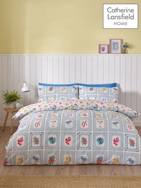 Catherine Lansfield Blue Riviera Tiles Reversible Duvet Cover Set (F56129) | €23 - €37